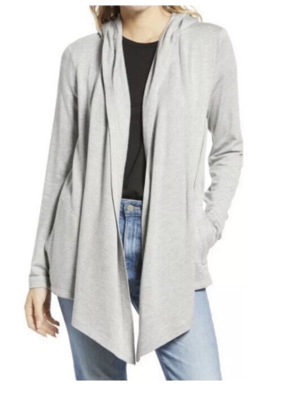 Splendid for Anthropologie GrayThermal Knit Soft Cardigan with Hood, Size M, EUC